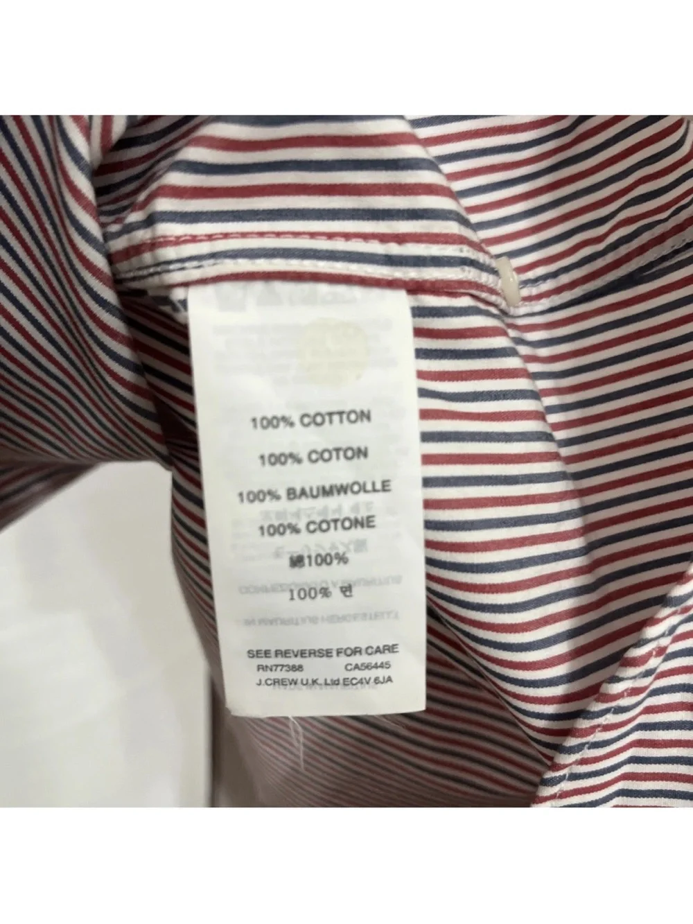 J.Crew Shirt Men's 2-Ply 100% Cotton Red White Blue Striped Long Sleeve Shirt M